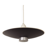 BLACK METAL PENDANT LAMP WITH DIFFUSER BY LOUIS KALFF FOR PHILIPS, 1950S