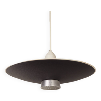 LAMPE À SUSPENSION EN MÉTAL NOIR AVEC DIFFUSEUR PAR LOUIS KALFF POUR PHILIPS, ANNÉES 1950