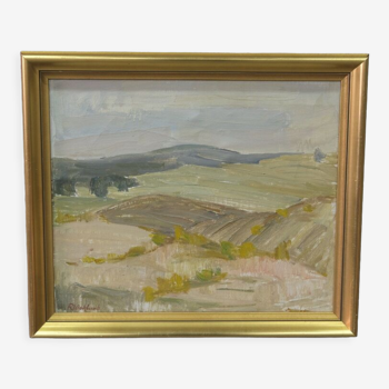 Paysage suédois, Ruth Wahlund (1906-1994), 1960, huile sur toile, encadré