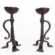 Pair of tripod candlesticks in wrought iron, neo-Gothic style, French work.