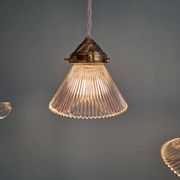 Trio of Art Deco grooved glass pendant lights, 1920s-30s