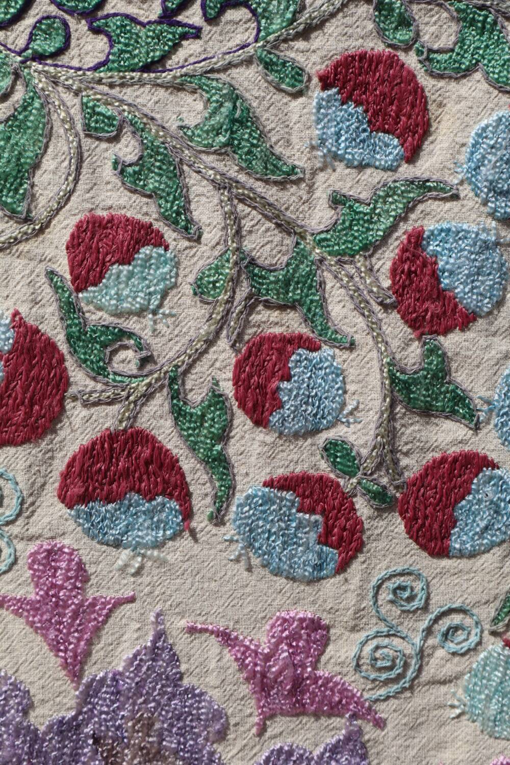 Antique hand embroidered silk suzani bedspread