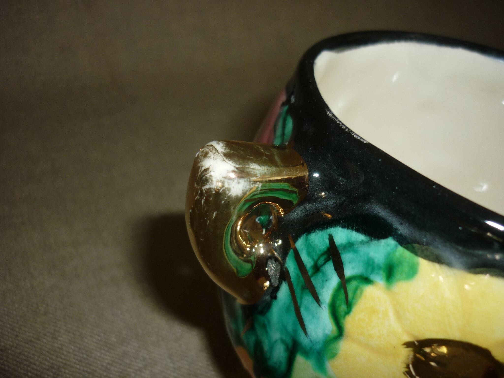 Multicolored ceramic covered tripod pot