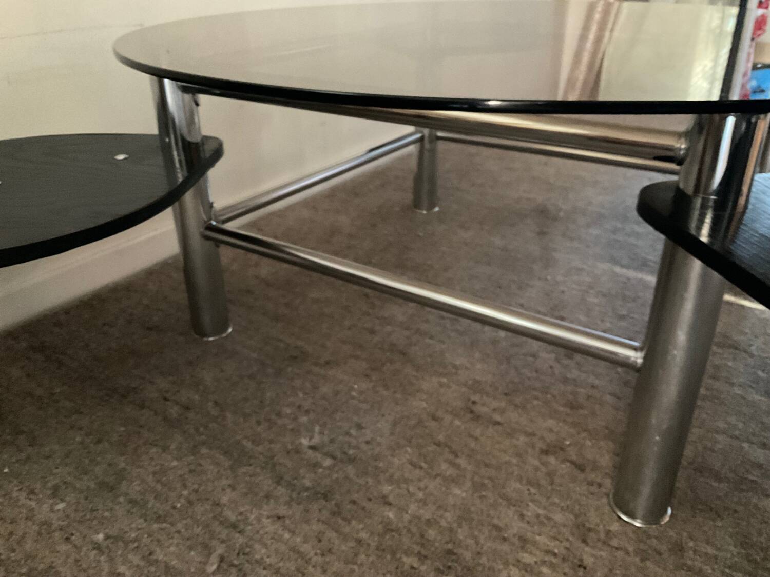 Vintage 1980s coffee table in smoked glass and chrome metal