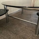 Vintage coffee table from the 80s in smoked glass and chrome metal