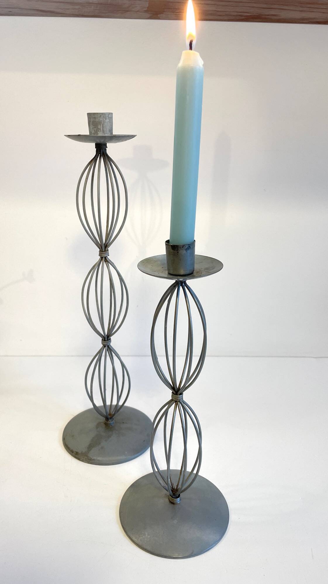 Geometric METAL CANDLE HOLDERS Patinated Gray
