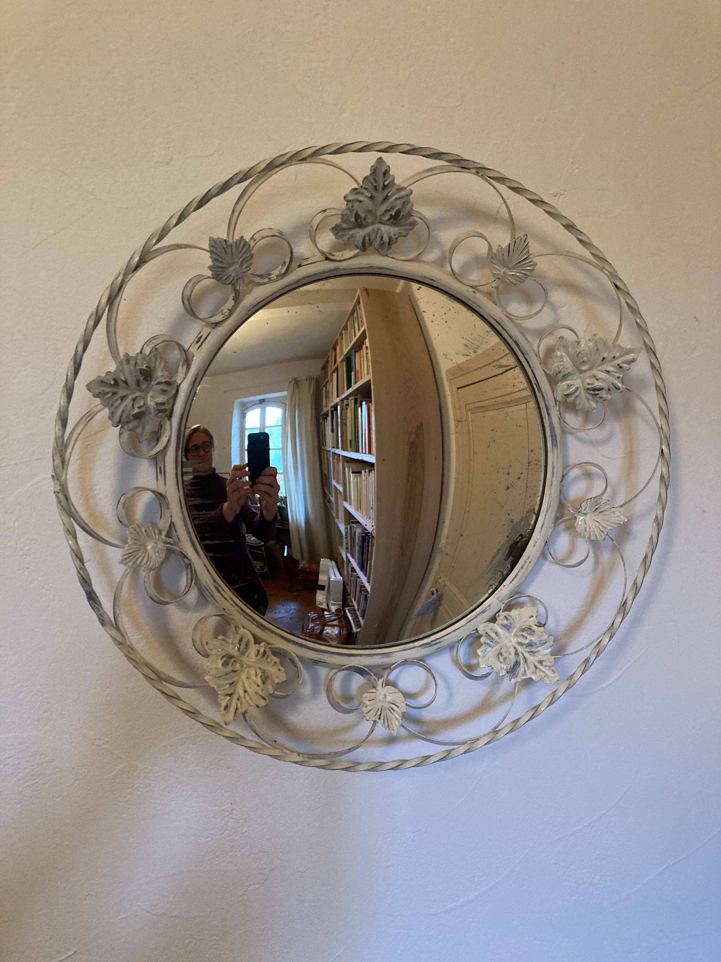 Wrought iron convex mirror, England, 1950s