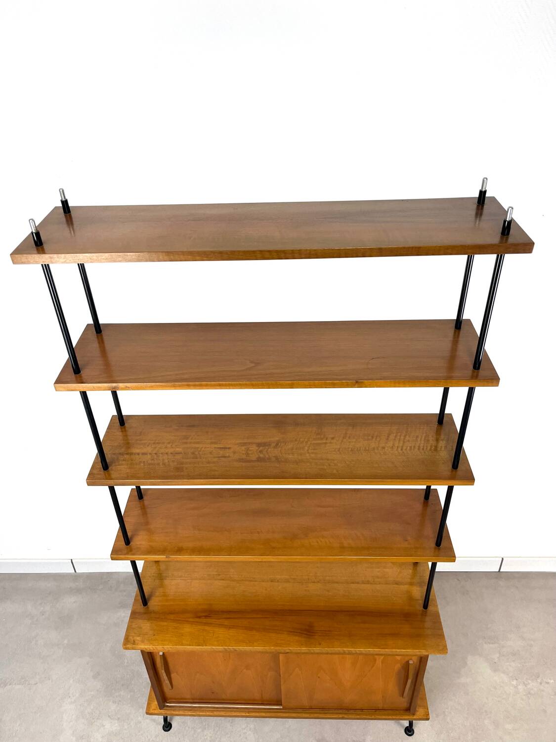 1950s wooden and metal bookshelf shelf