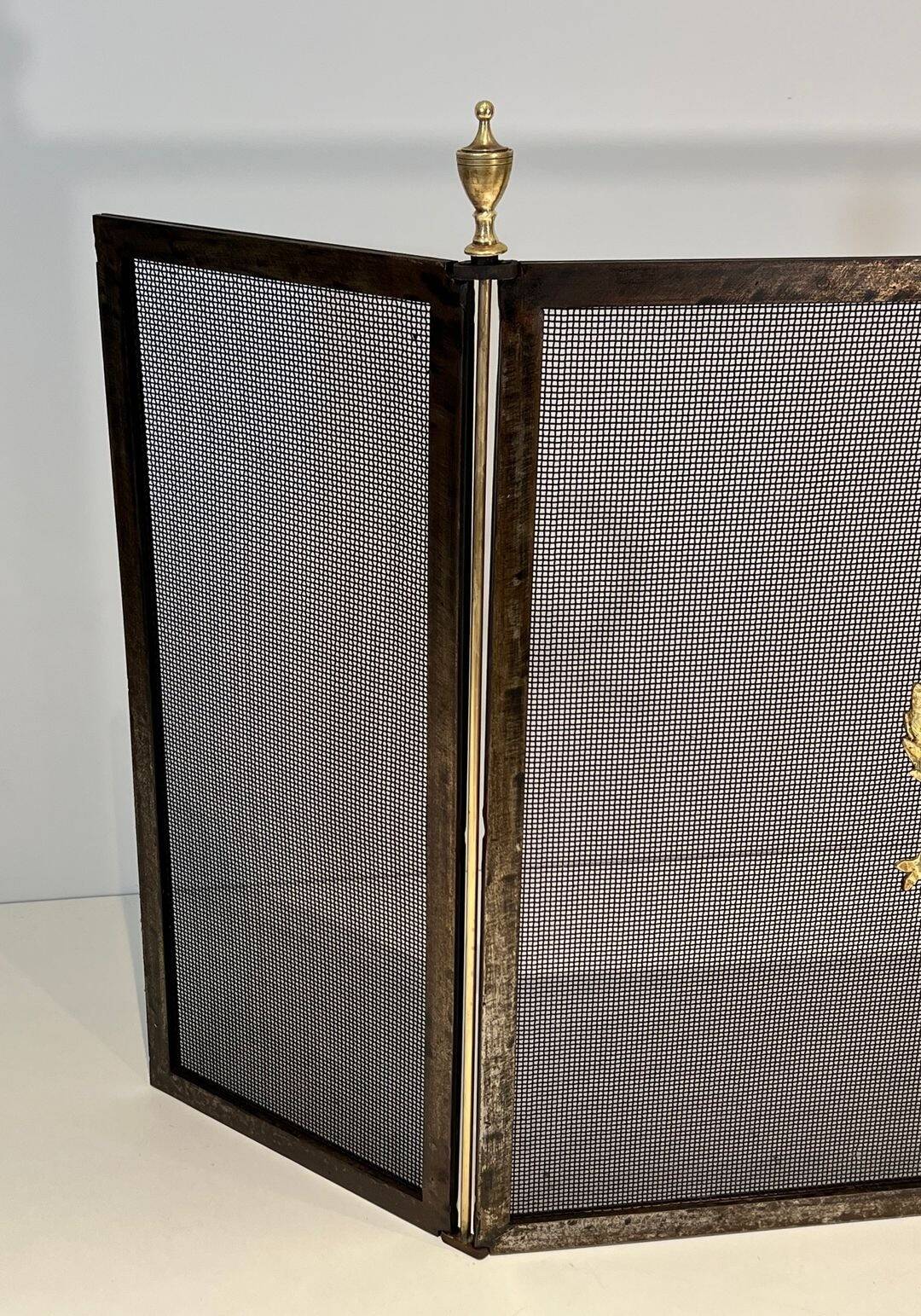 Neoclassical Three-Panel Steel Mesh Fire Screen