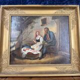 École Italienne du XIXeme : huile sur toile figurant une scène familiale circa 1820