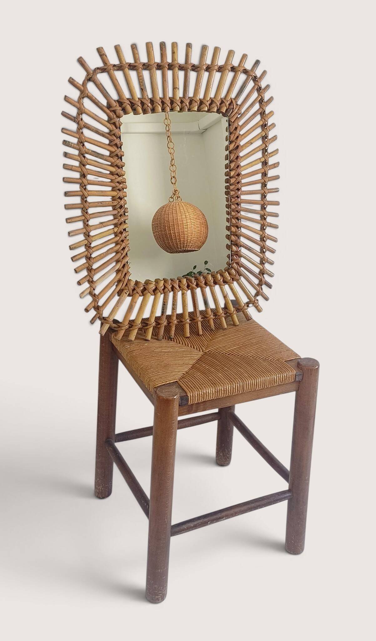 Bamboo And Rattan Midcentury French Riviera Italian Mirror, 1960s