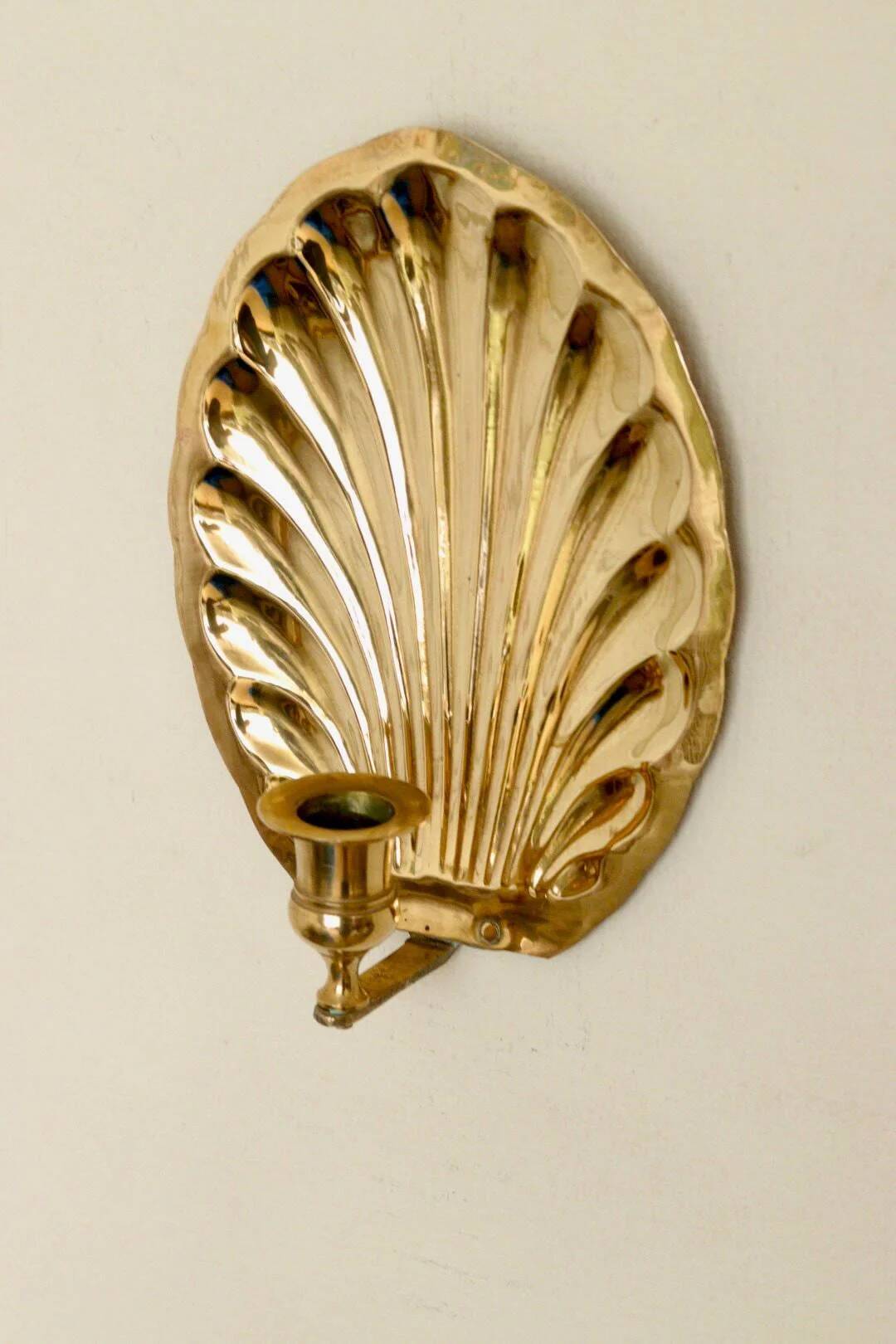 Pair of vintage brass shell scallop sconces