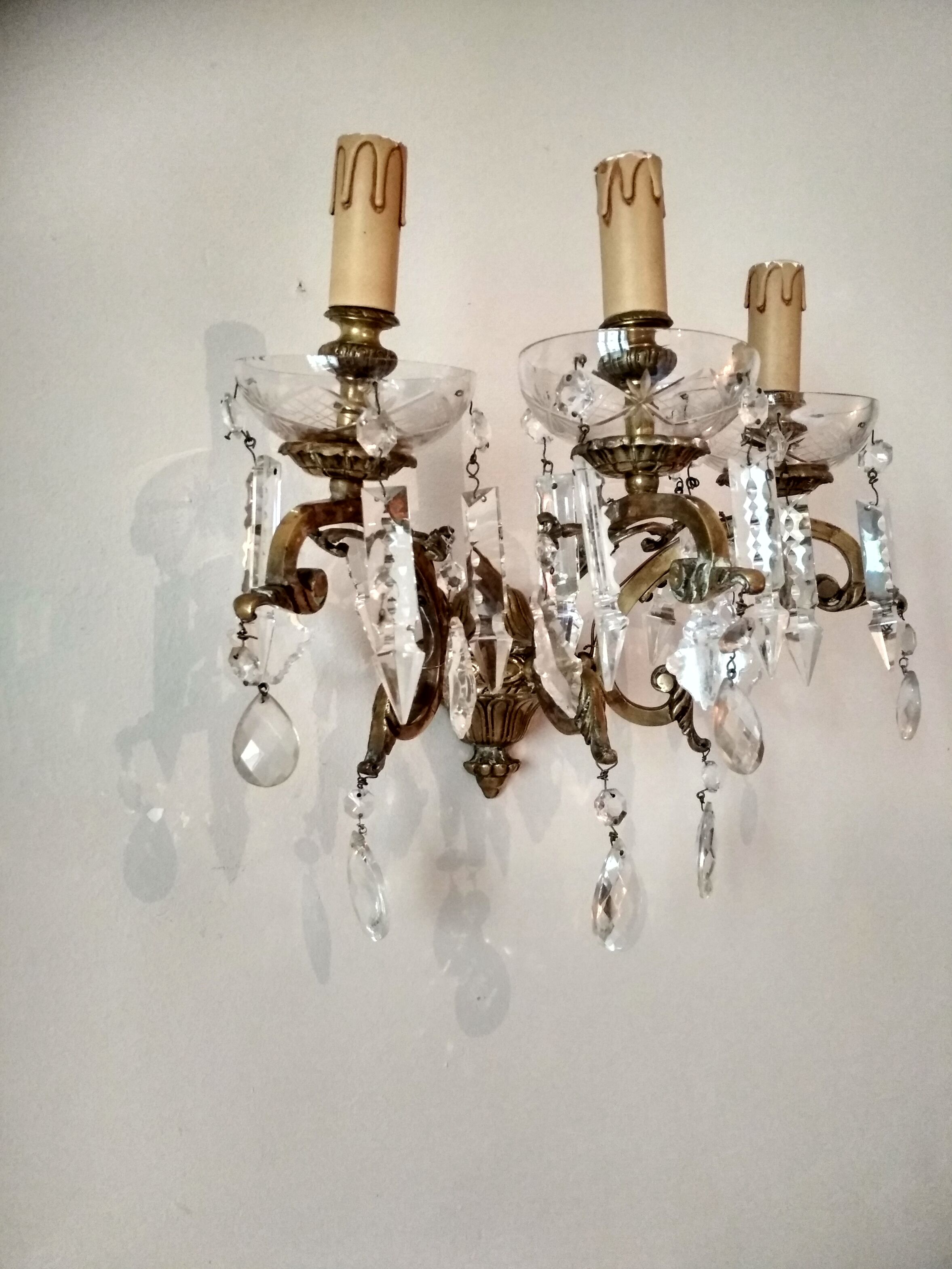 3 Bronze and crystal light wall sconce, late 19th century