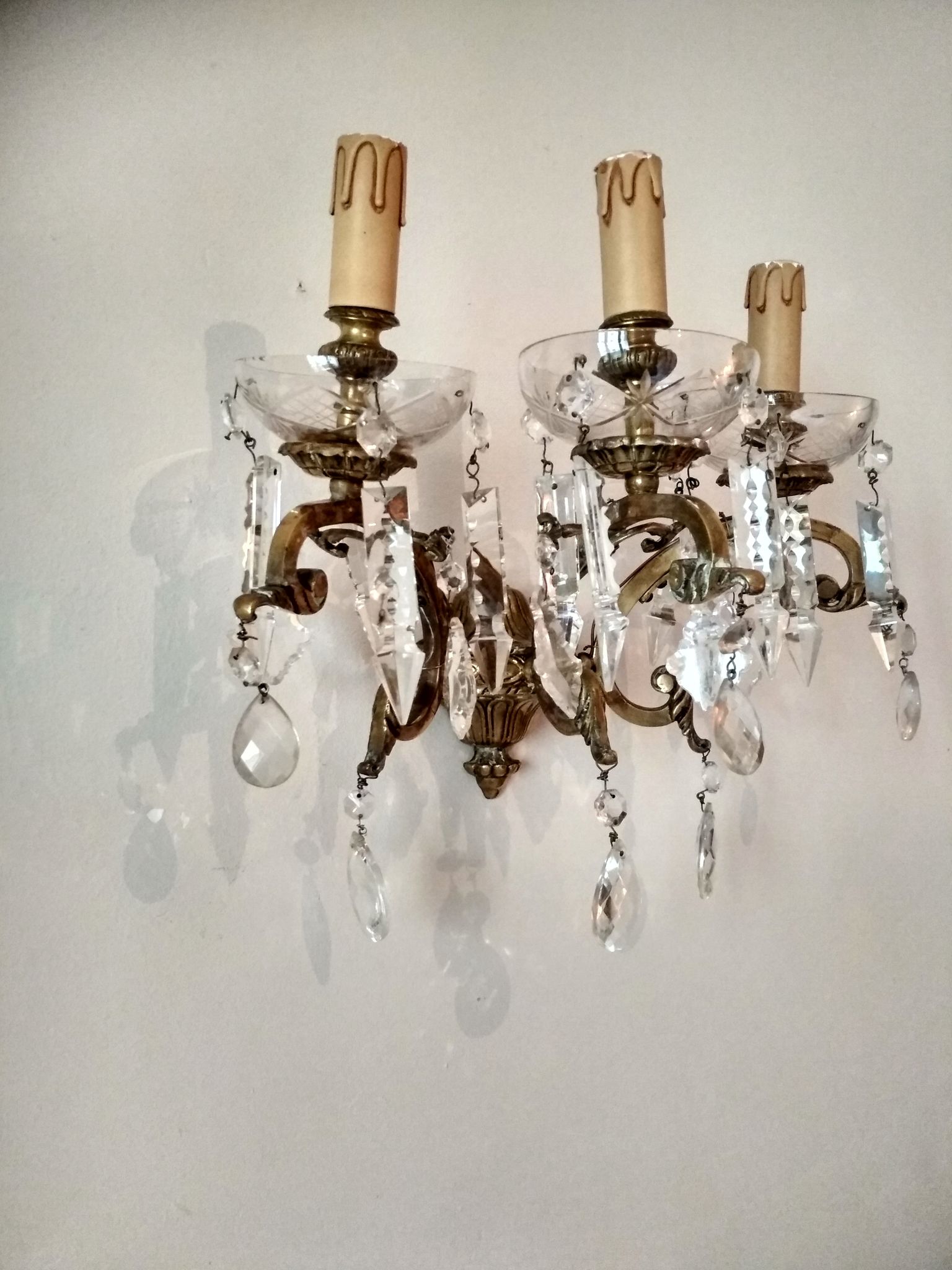 3 Bronze and crystal light wall sconce, late 19th century