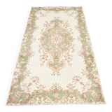 4x7 Beige and Green Floral Design Vintage Rug, Anatolian Rug, 113x207Cm