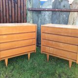 Commodes vintage (duo) en chêne  à 4 tiroirs.