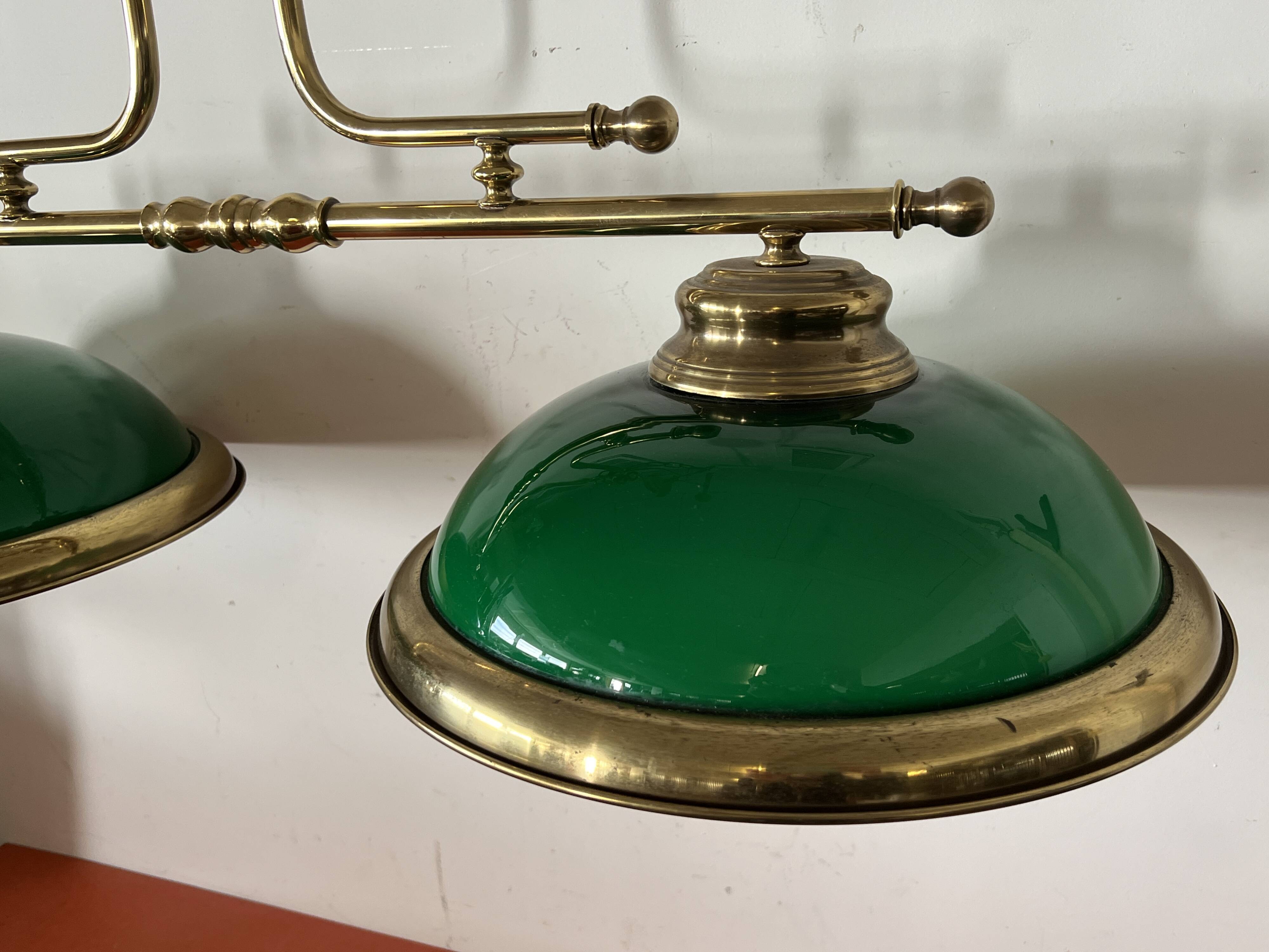 Lighting, billiard chandelier in brass and opaline