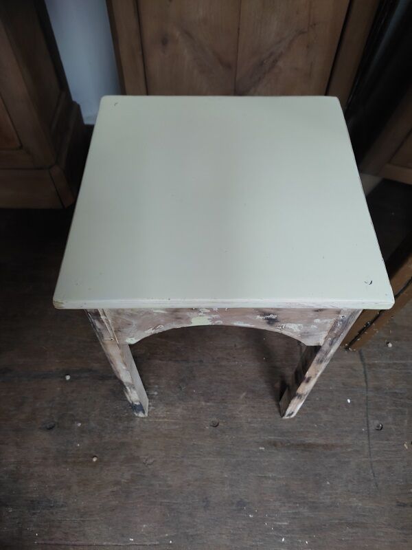Solid wood stool seat square feet patinated