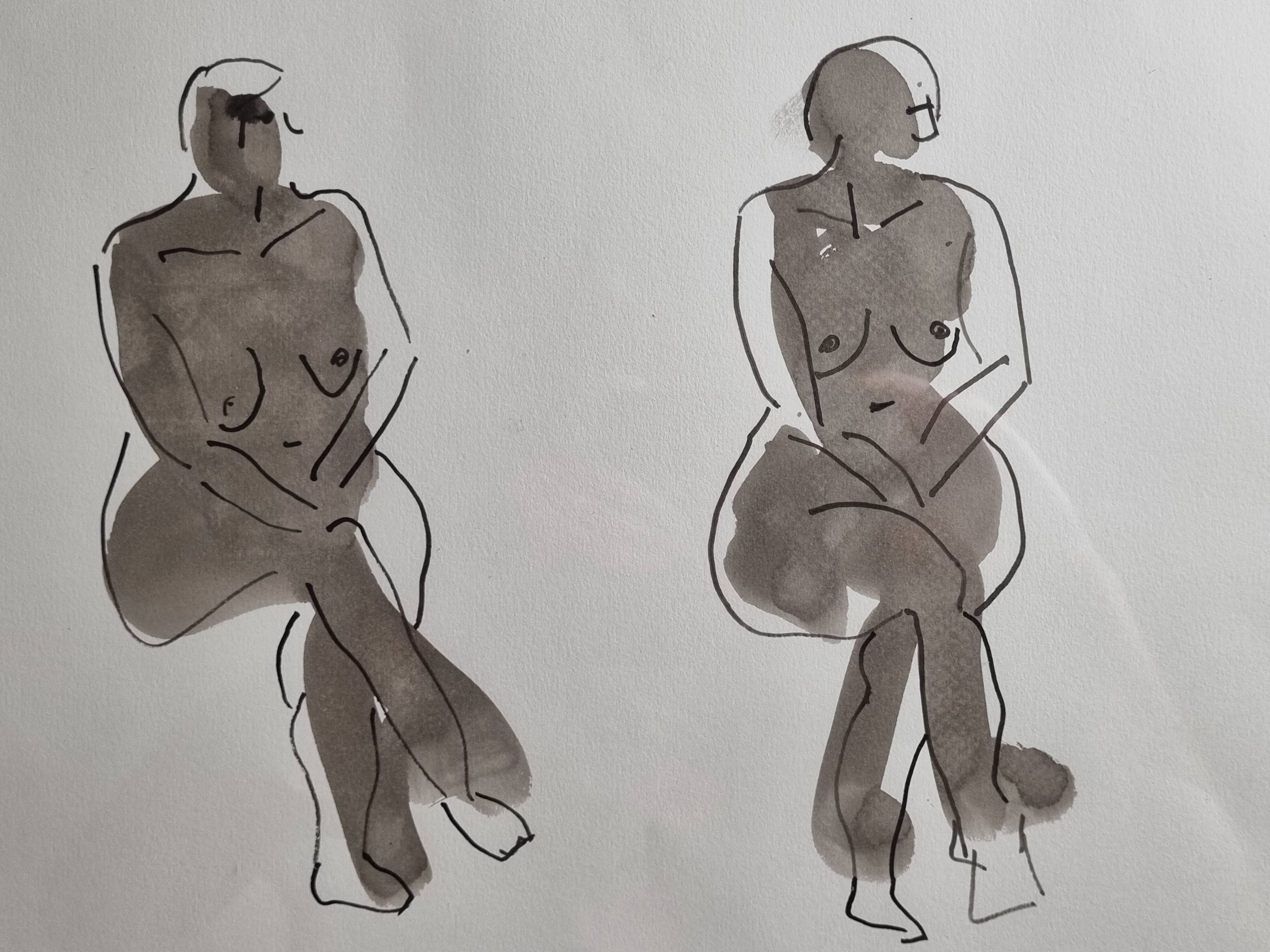 Original ink and wash drawing, framed, 36 x 45 cm