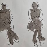 Dessin original à l'encre et lavis, encadré, 36 x 45 cm