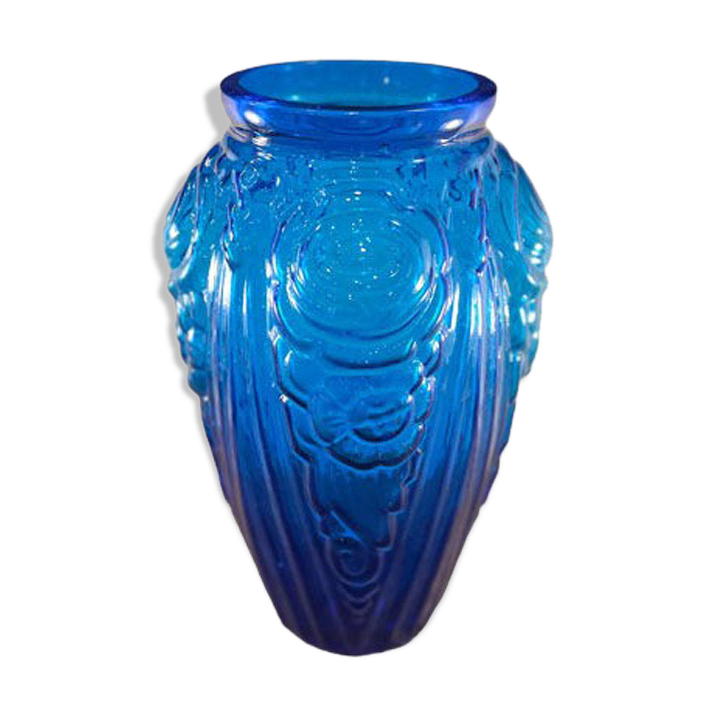 Large art deco vase in cobalt blue glass