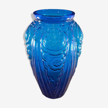 Vase art déco en verre bleu cobalt