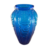 Vase art déco en verre bleu cobalt