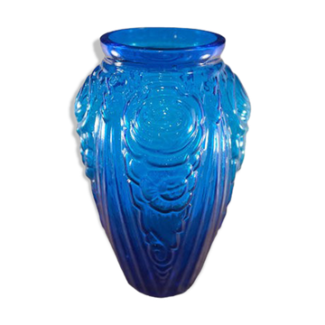 Large art deco vase in cobalt blue glass