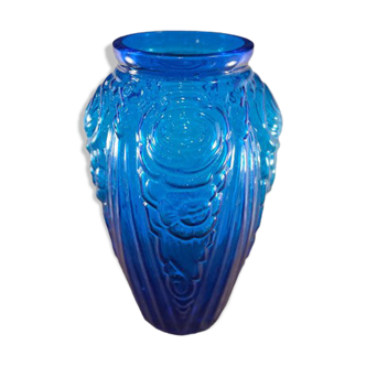 Vase art déco en verre bleu cobalt