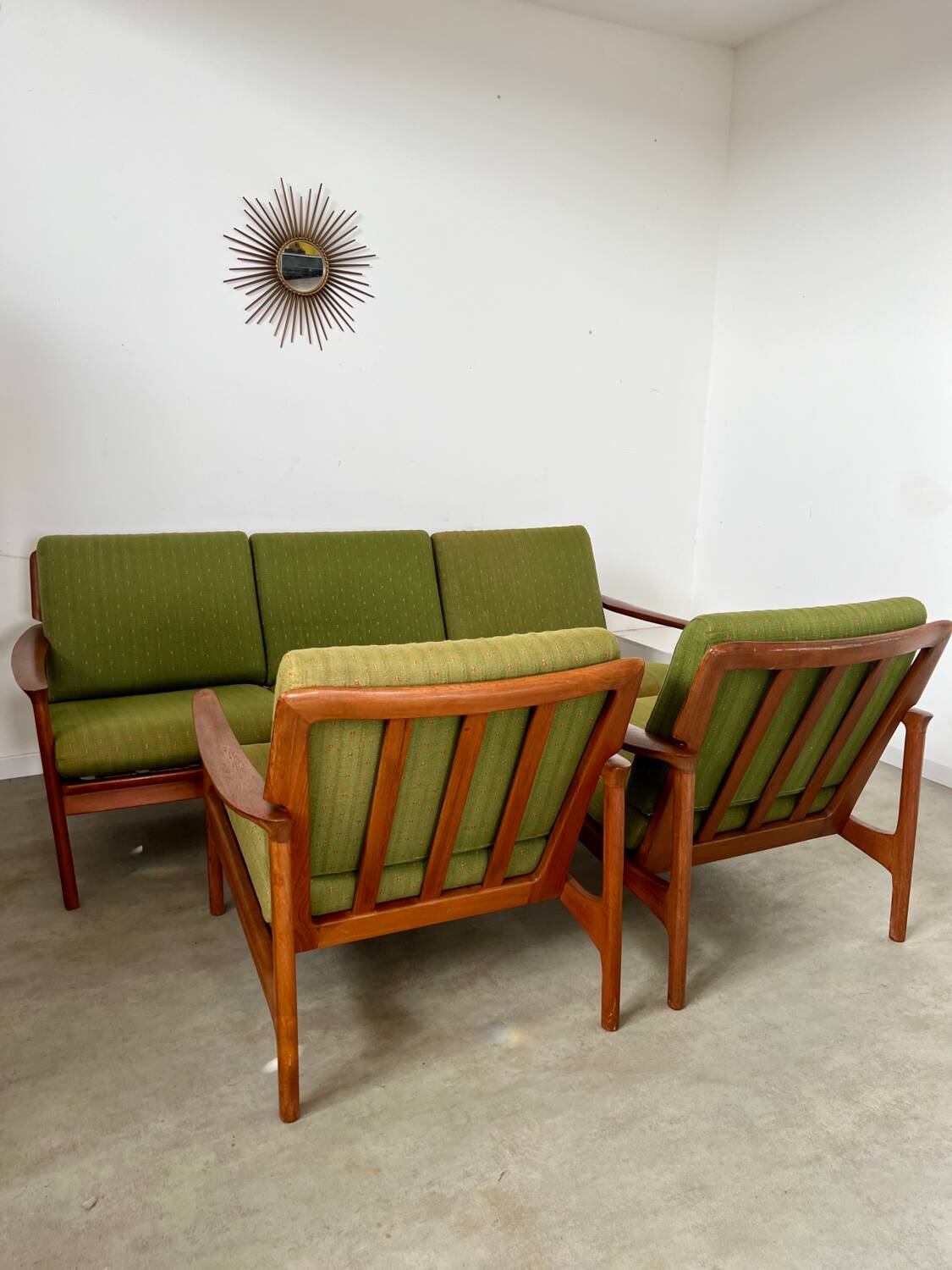 Living room set sofa armchair coffee table Scandinavian design 60s Swedish vintage teak