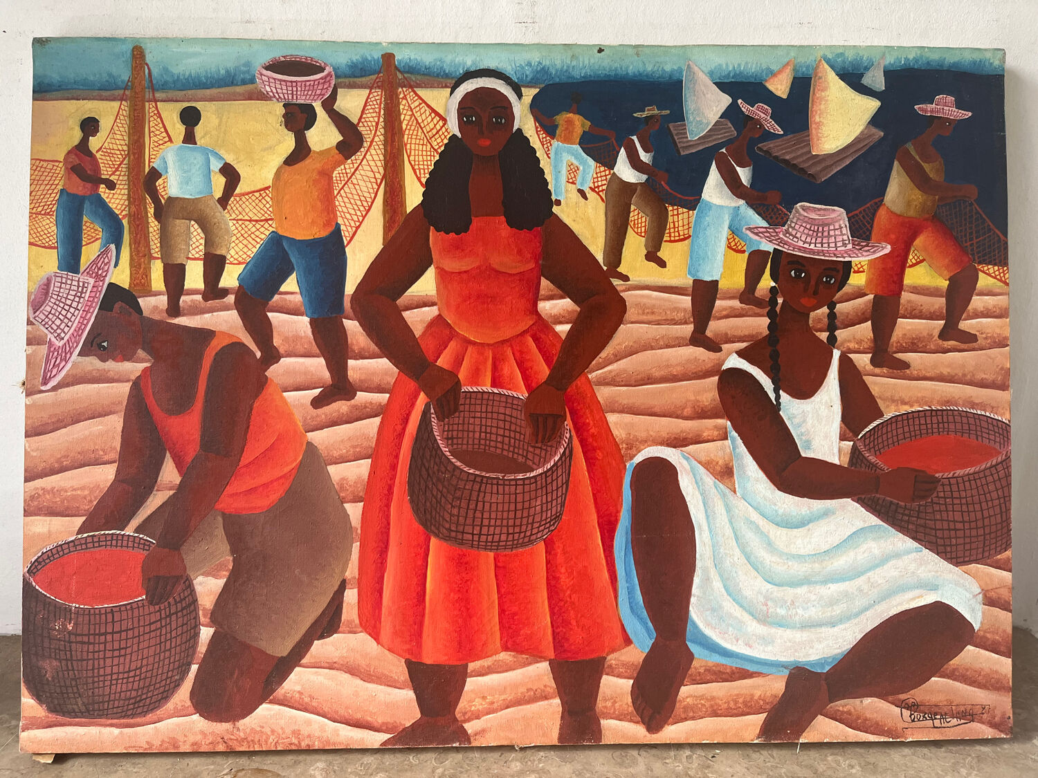 Brazilian fishing scene "Puxada de rede" signed