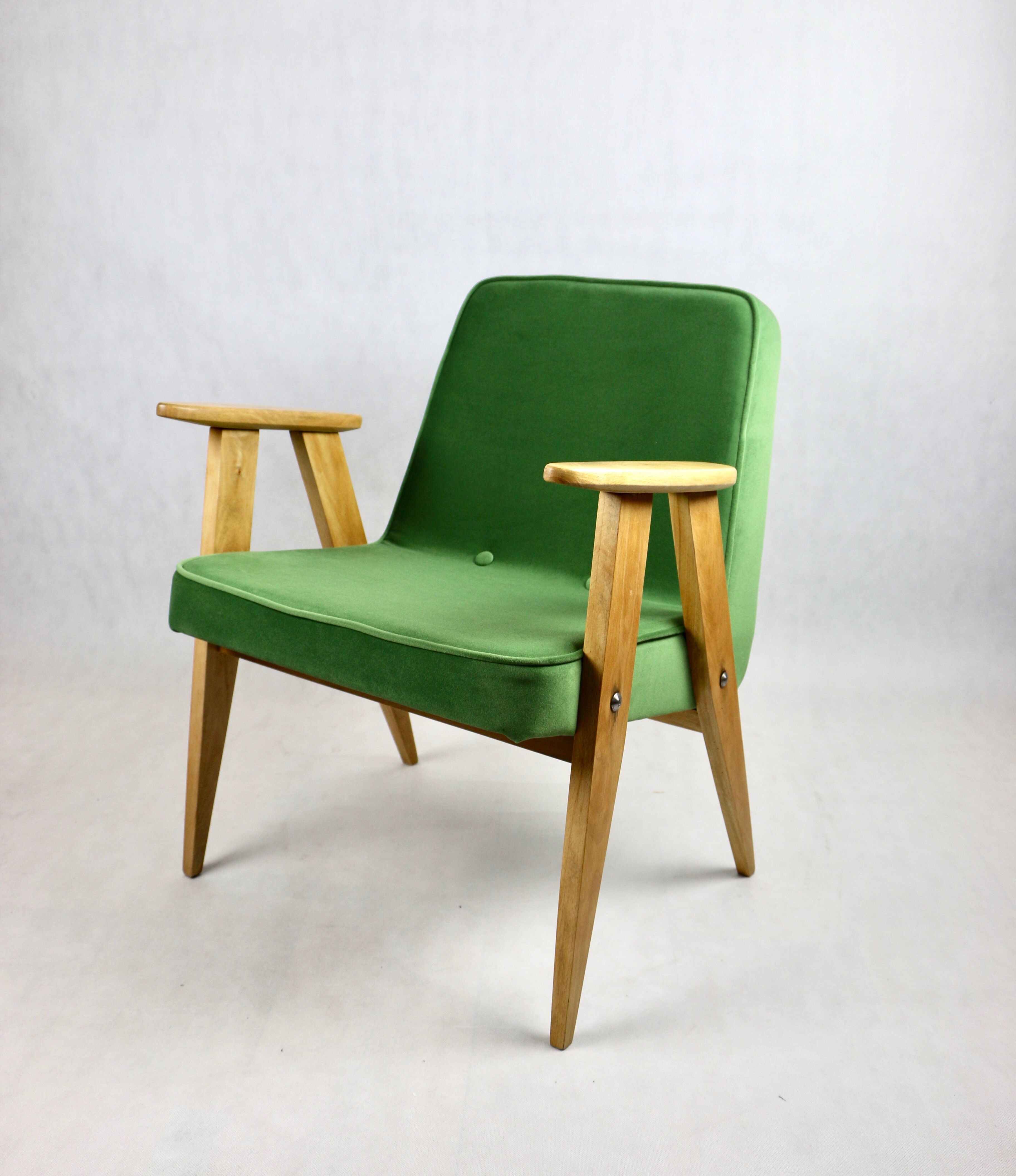Light green velvet 366 lounge chair by Józef Chierowski, 1970s