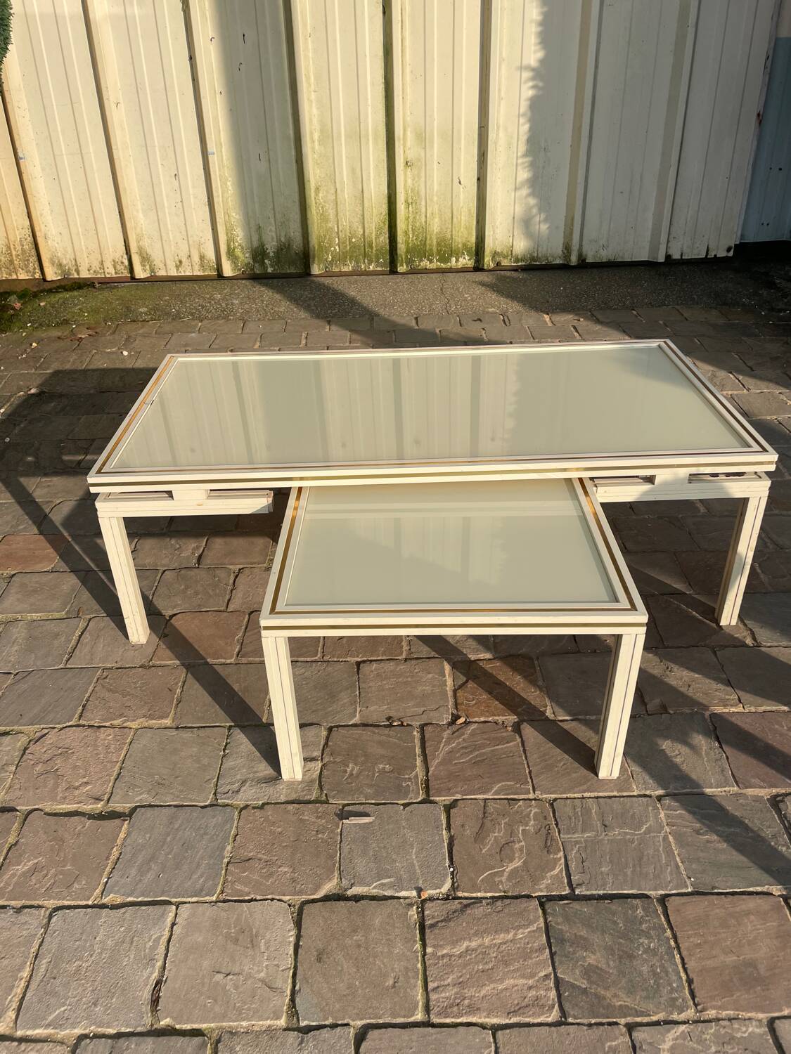 2 vintage 1970s ivory coffee tables
