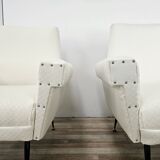 1950s Italian Armchairs Design in Cream Fabric with Iron Legs