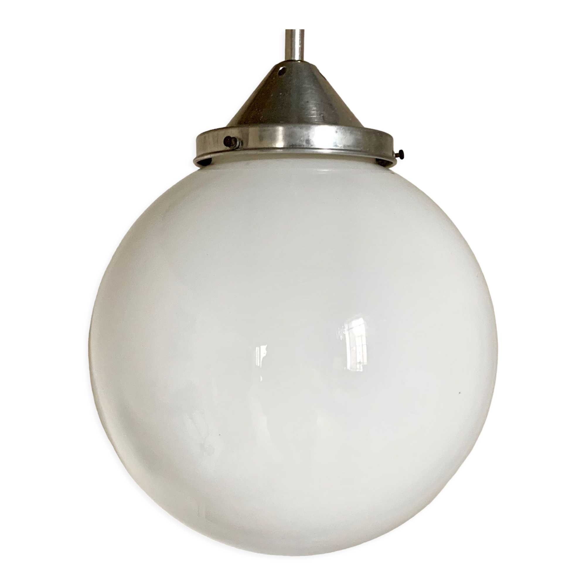 Vintage suspension ball opaline white diameter 30 cm
