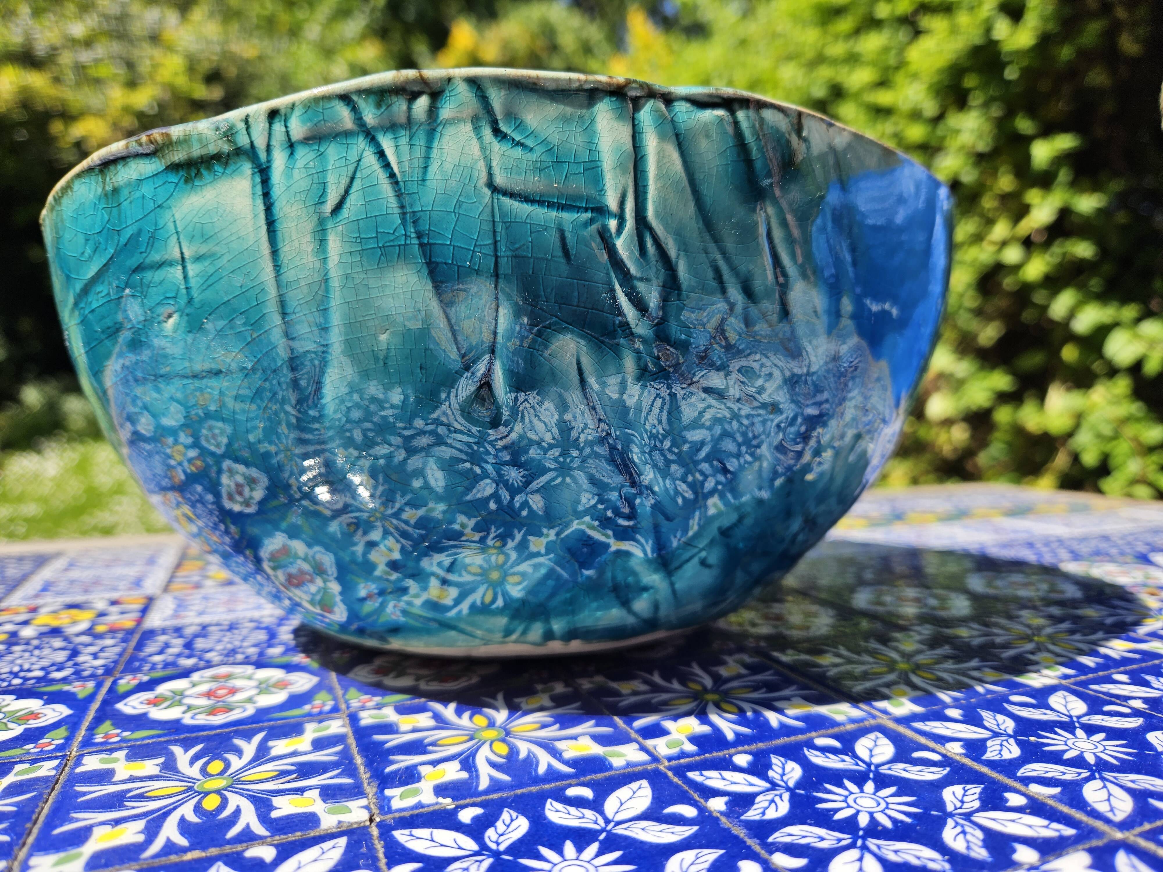 Oriental blue handmade ceramic salad bowl