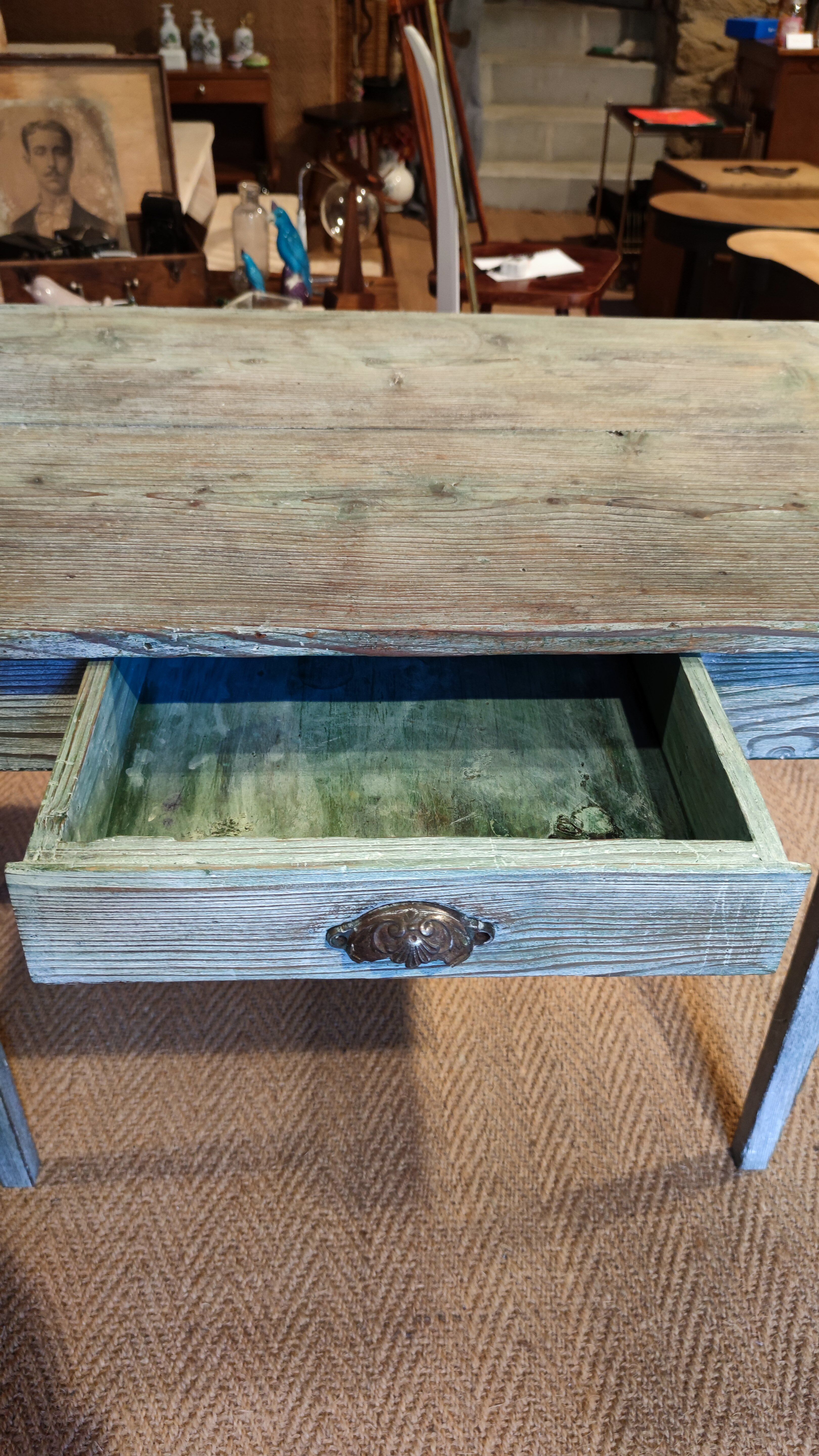 Farmhouse table green patina