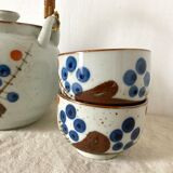 Stoneware teapot and vintage bowls