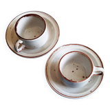 2 enameled stoneware espresso cups and saucers - France, 70s/80s