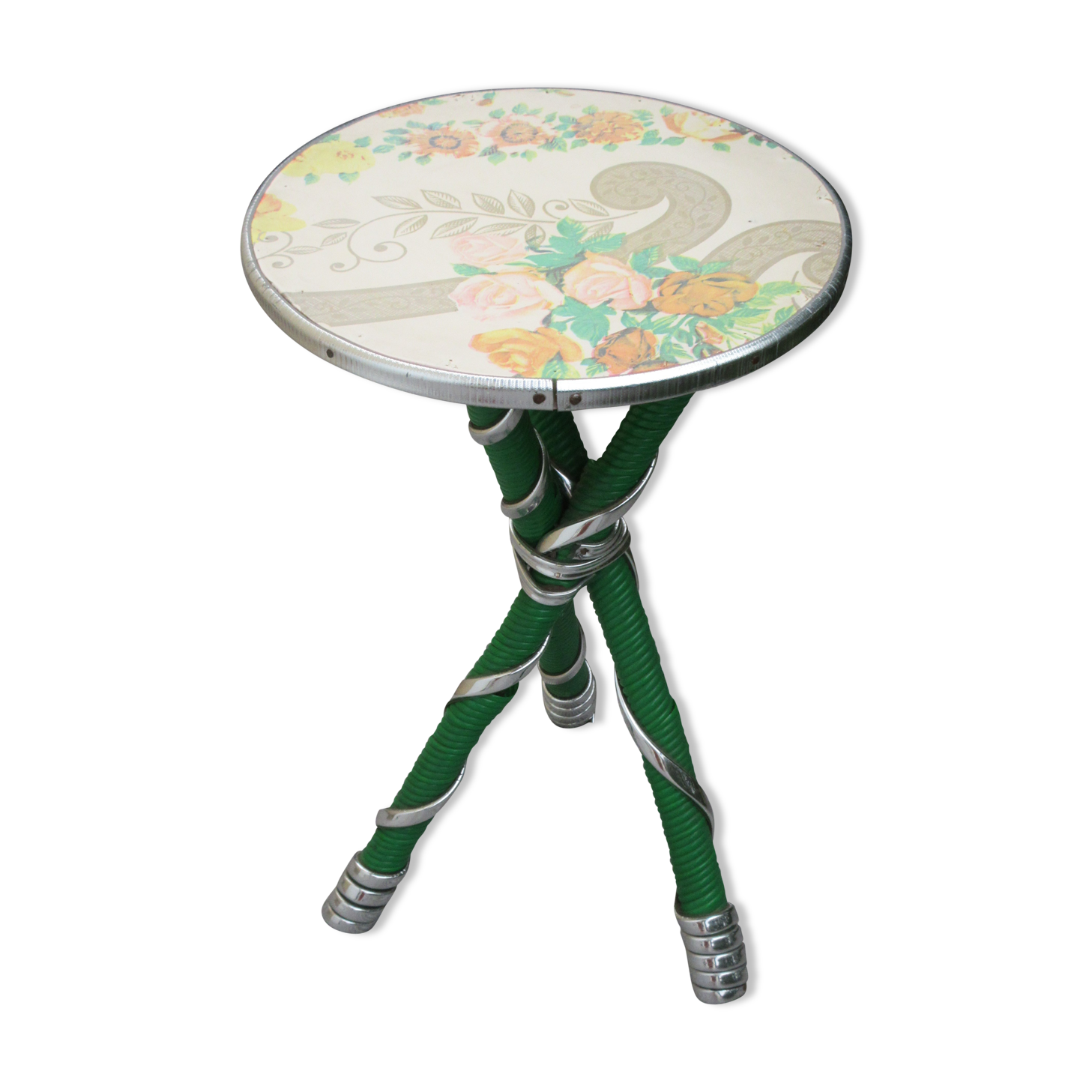 Vintage plant holder tripod "kitsch" pink pattern