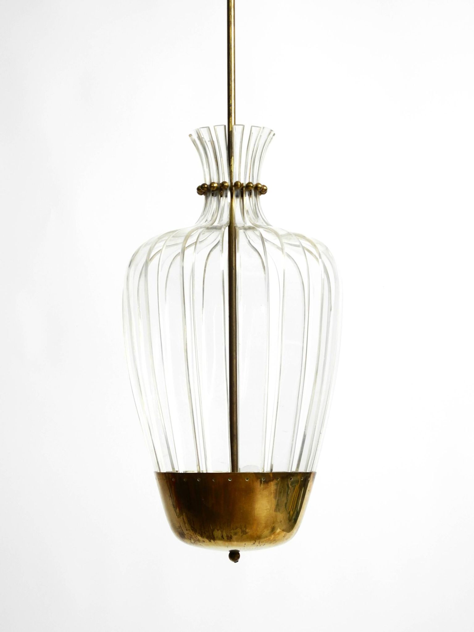 Mid-Century Pendant Lamp by Vereinigte Werkstätten, in Brass and Plexiglass