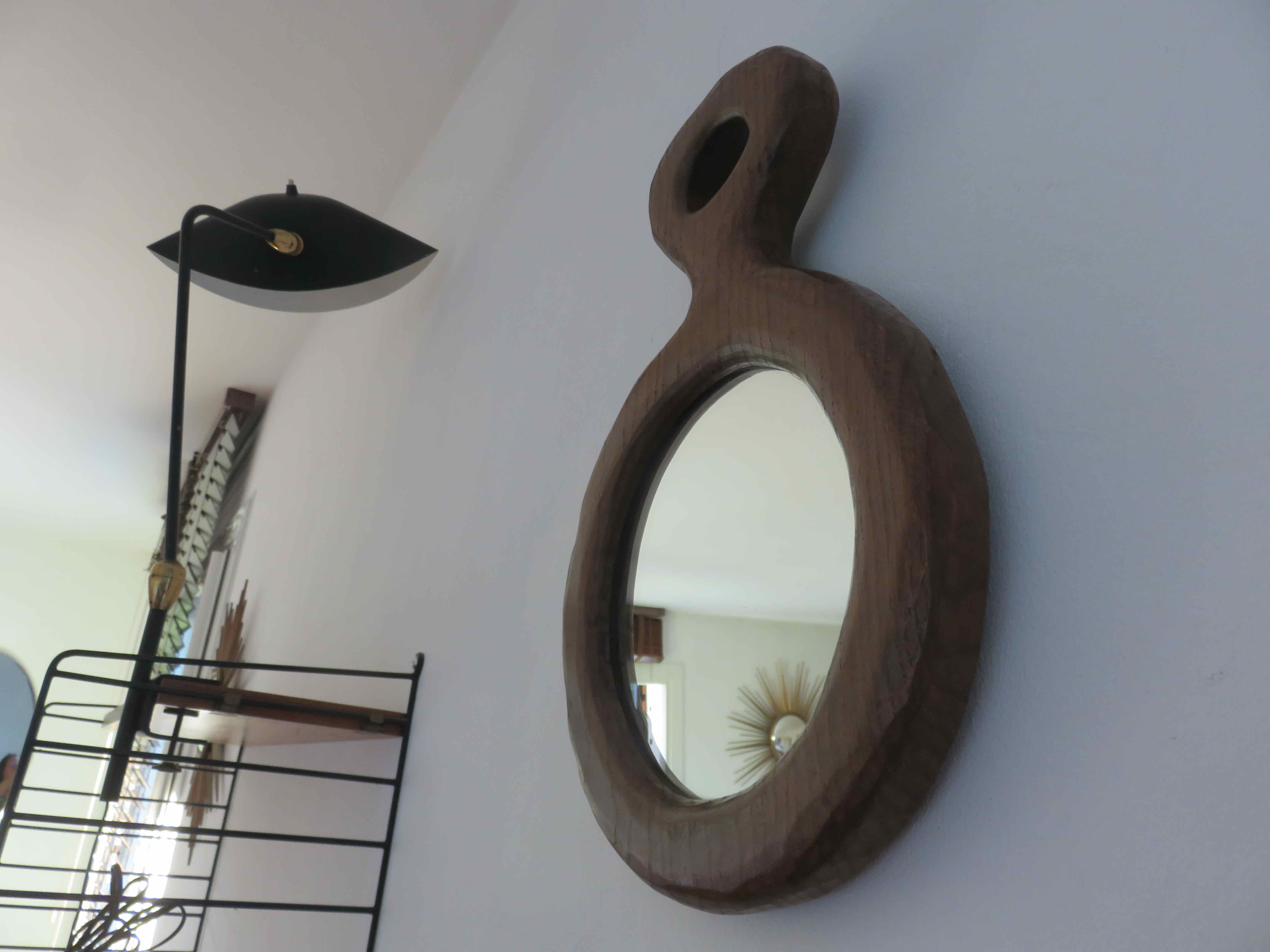 Gouge-cut solid wood mirror, free form, 60s