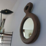Gouge-cut solid wood mirror, free form, 60s
