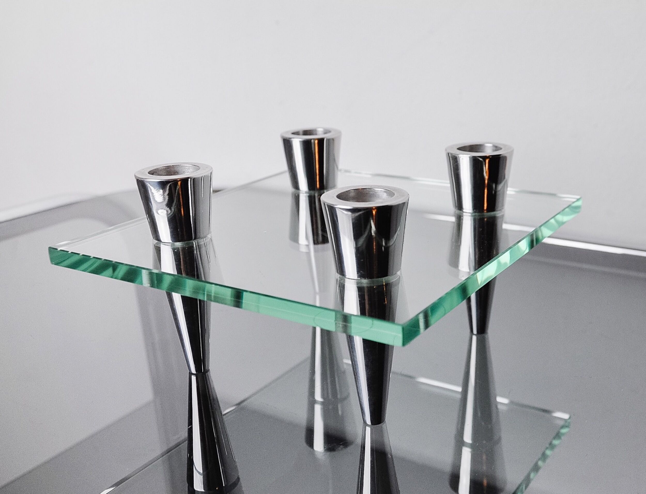 Square glass candleholder, 4 flames, denmark, 1970