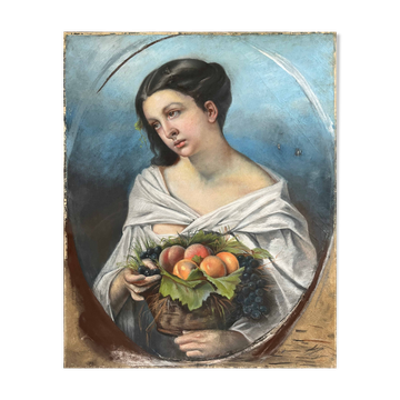 Tableau Pastel 1857 "Young Girl with Fruits" by Mrs Ganthenet