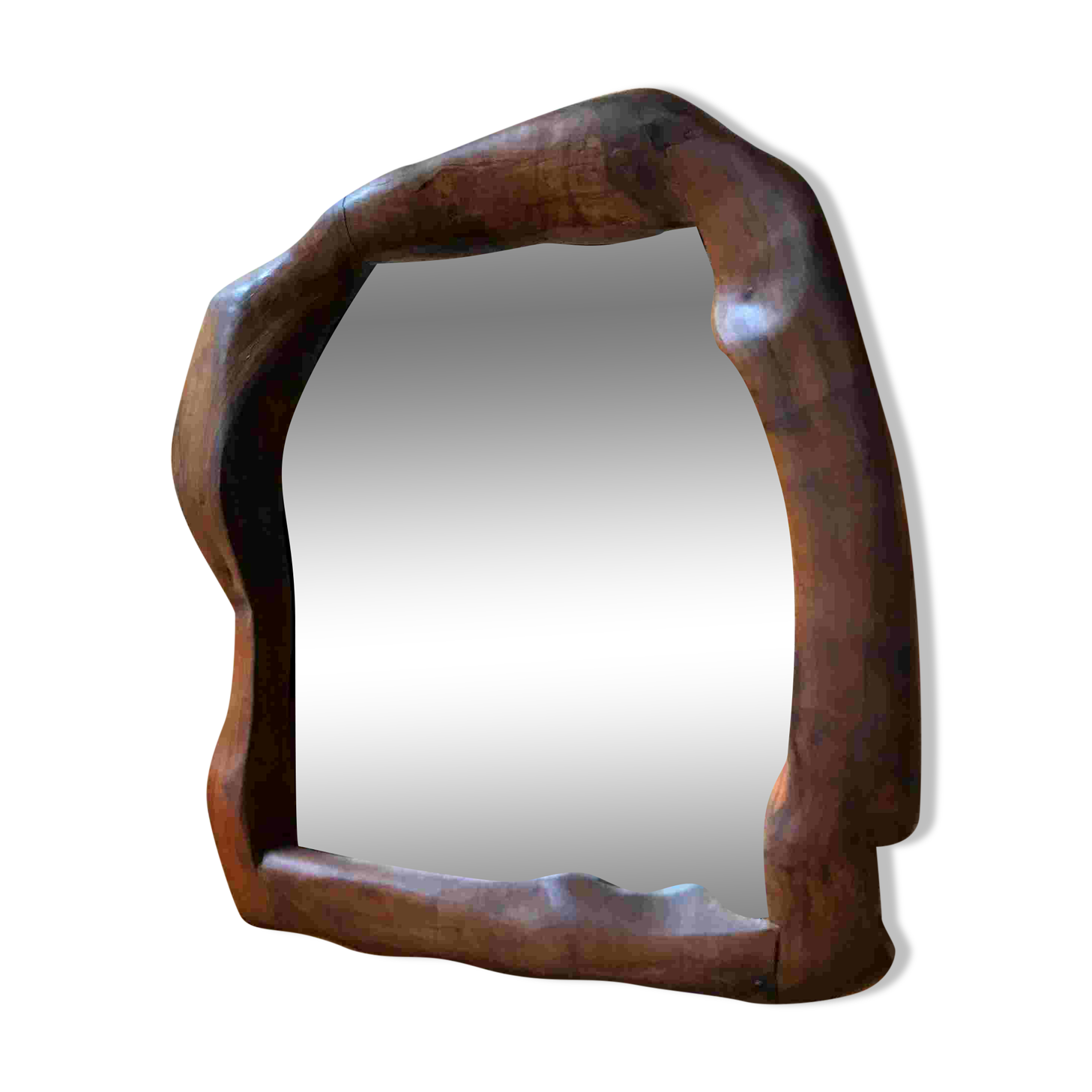 Brutalist olive wood mirror