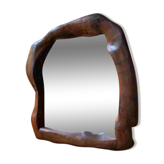 Brutalist olive wood mirror