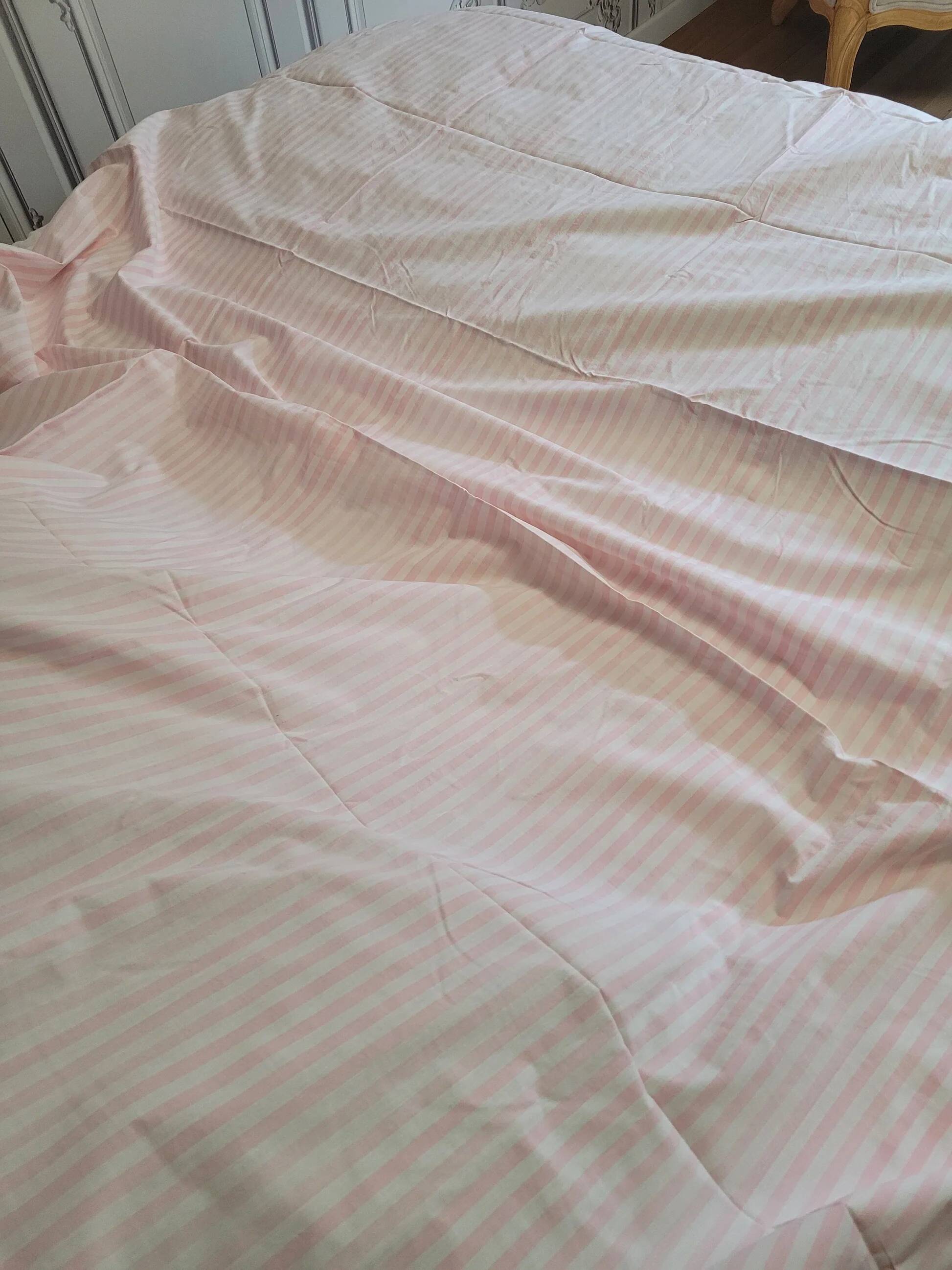 Antique sheet, piece of fabric, 260x170cm, pink and white stripes