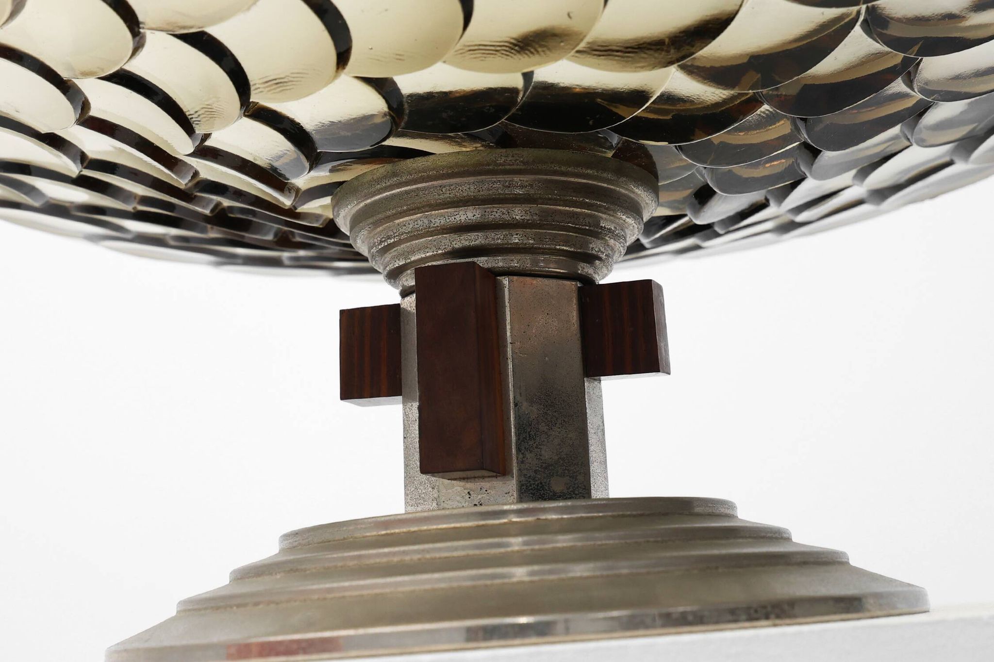 Art Deco Glass, wood and Metal Fruit Bowl, France, 1940s