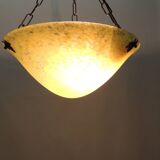 1970s vintage yellow speckled glass suspension – retro chain chandelier